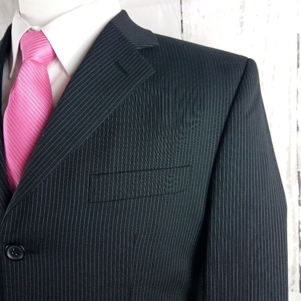 Apt. 9 Wool Blend 38r 3 Button Black Pinstripe Su… - image 3
